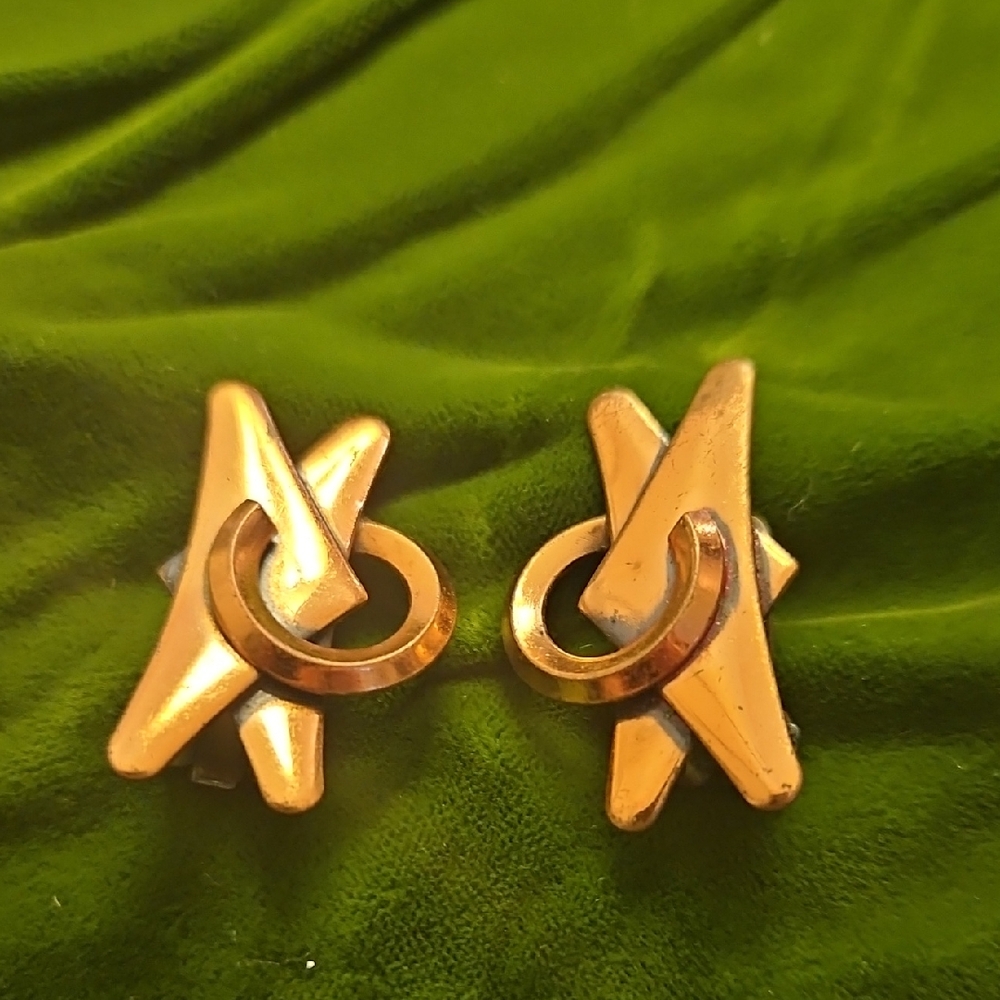 Vintage Renoir Copper Star Orbit Clip-On Earrings - Women Jewelry